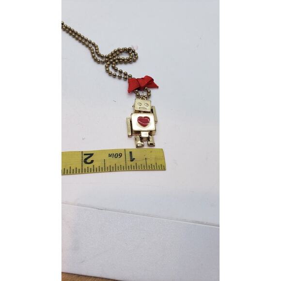 Cute Gold ROBOT and Love Pendant Necklace Arms Legs Move Red Bow Forever 21 - Picture 6 of 8